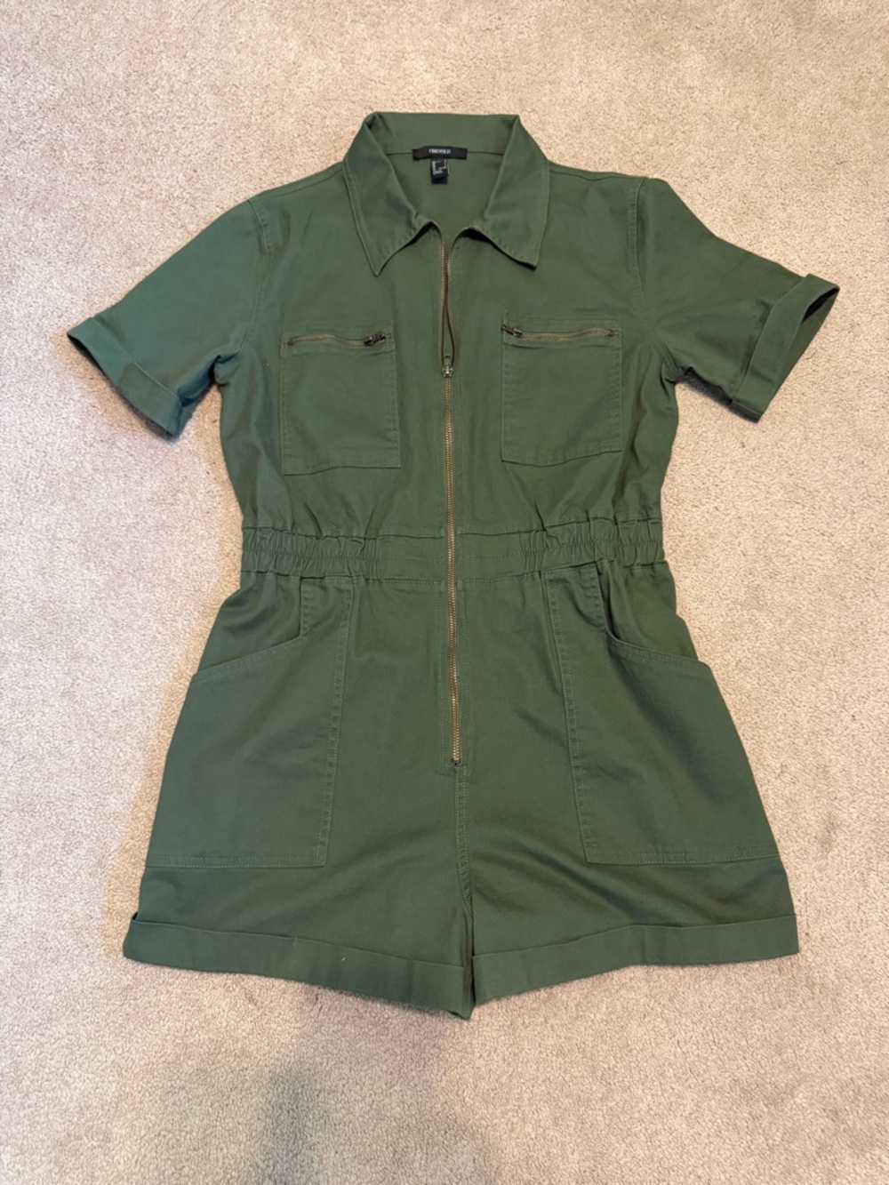 Forever 21 Olive Green Short-Sleeve Utility Romper NWOT